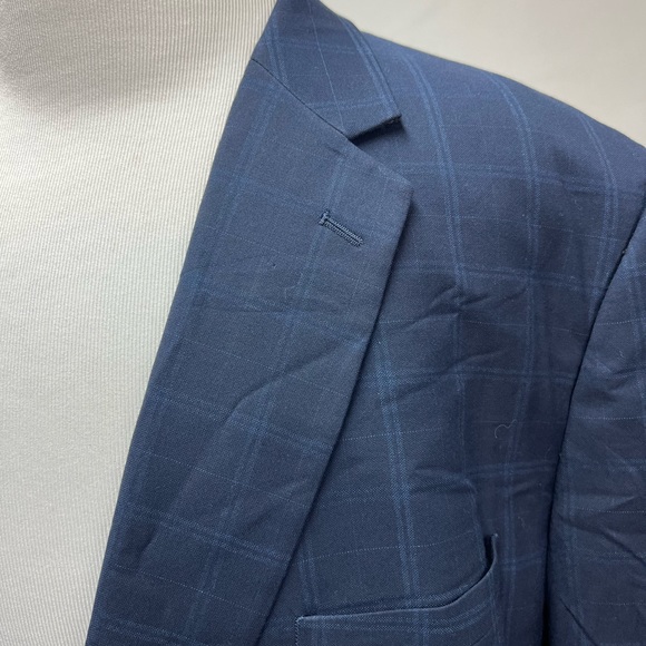 Johnny Bigg Navy Blue Windowpane Plaid 2-Button 54R Blazer Jacket Sport Coat - Picture 2 of 6